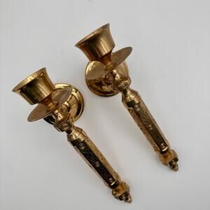 Vintage brass wall sconce candle stick set of two with mounting holds. EUC